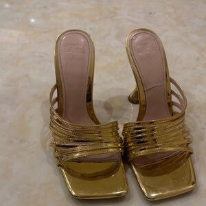 Zara Metallic Gold Strappy Heels